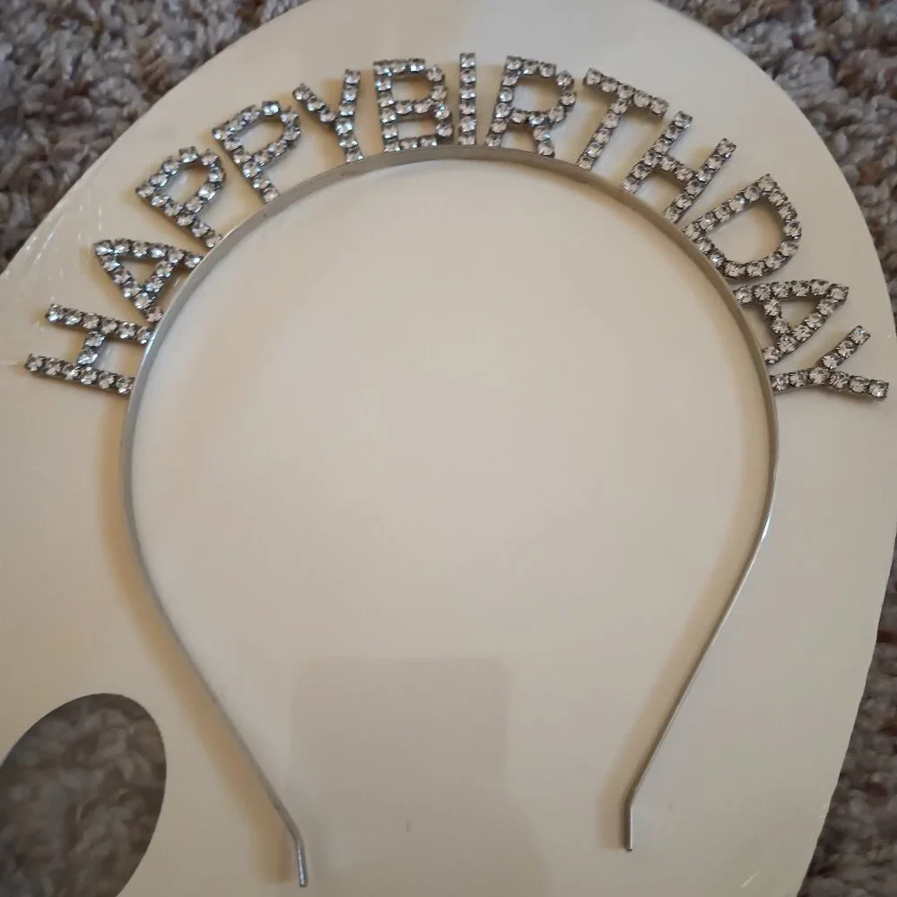 Happy Birthday rhinestone tiara headband